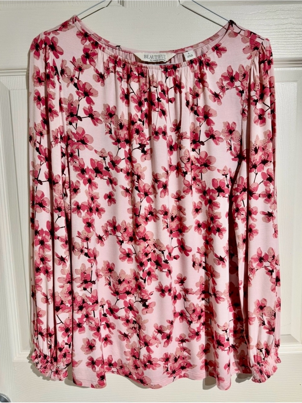 Beautiful by Lawrence Zarian Pink Cherry Blossom Floral Long Sleeve Blouse - L